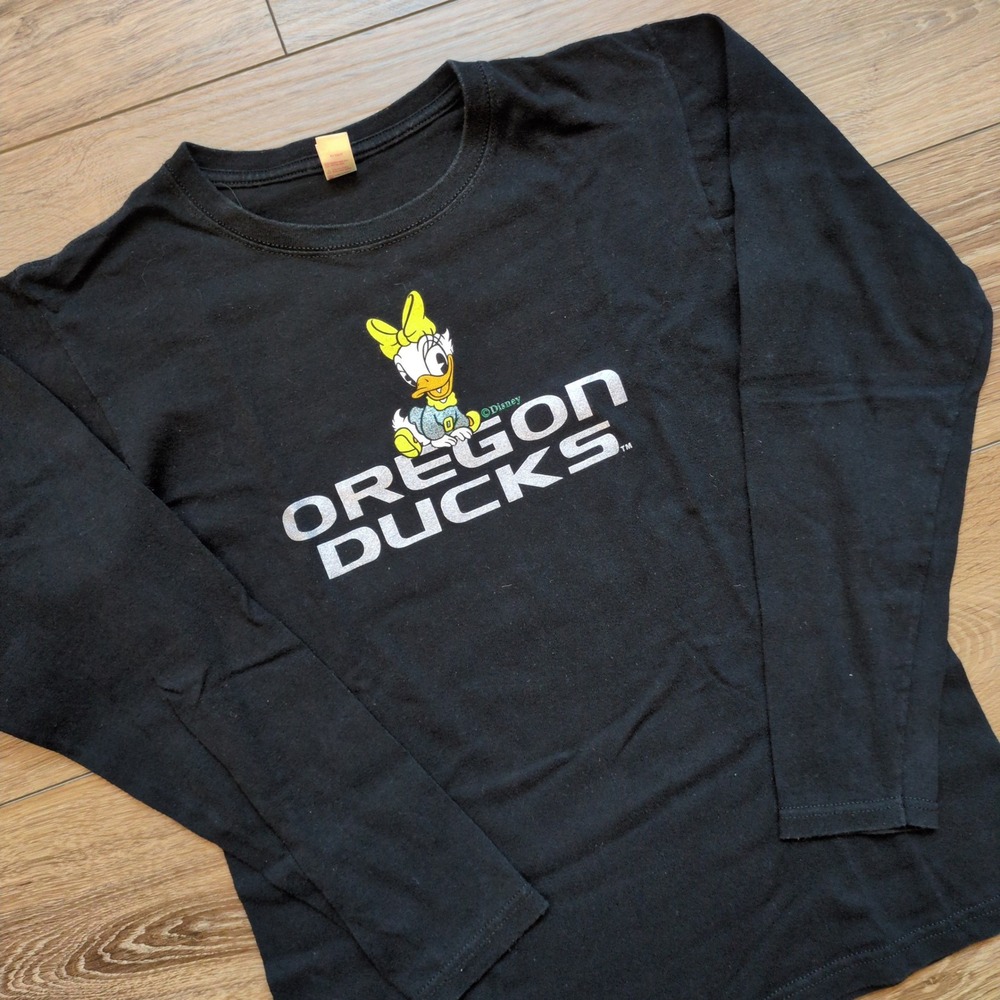 University of Oregon Daisy Duck Long Sleeve T-Shirt - Anvil Black Disney Ducks S